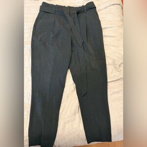 Stylish Gray Belted Paper Bag Dress Pants